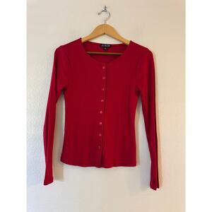 J.Crew Women's Fine Rib Knit Cardigan Size S Red Button Front Long Sleeve Slim